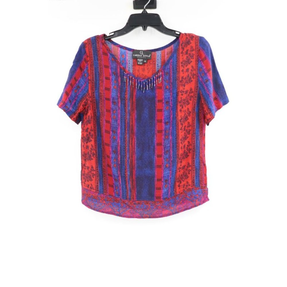 Vintage‎ carole little women’s 6 rayon v neck top multicolor blouse embellished